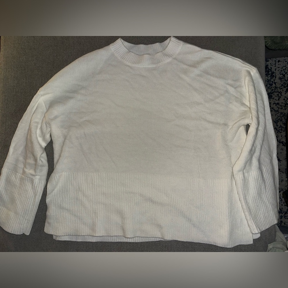 White Ribbed Knit Sweater